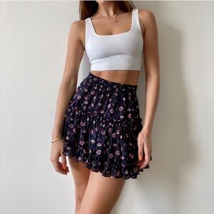 MISA Skirt navy blue with pink floral print XS